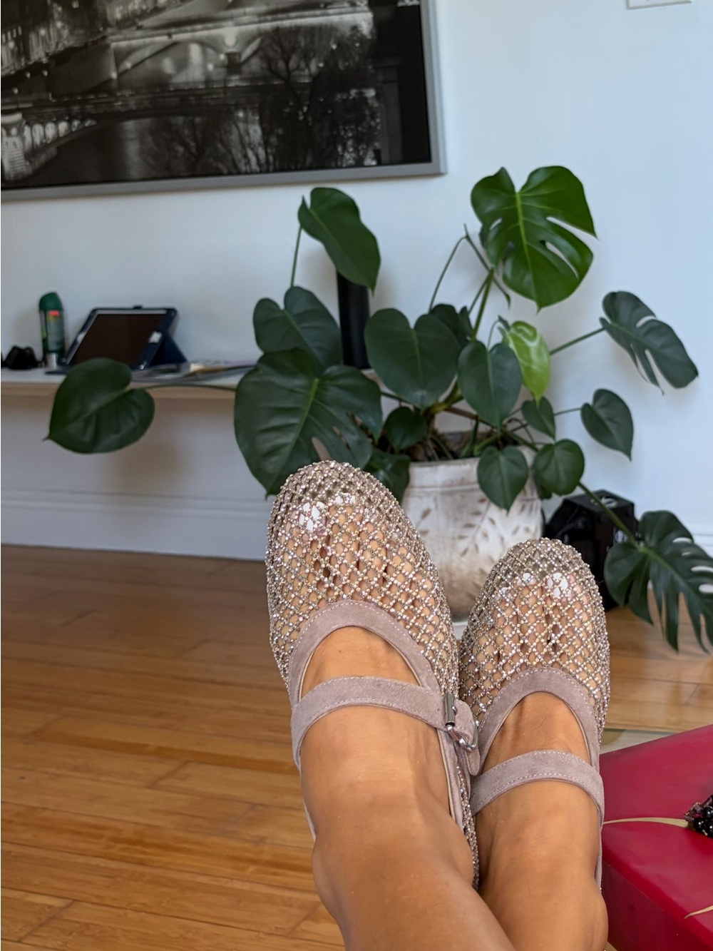 ✨Alaia Crystal Mesh Fishnet Ballet Flats In Strass✨ - Picture 6 of 8